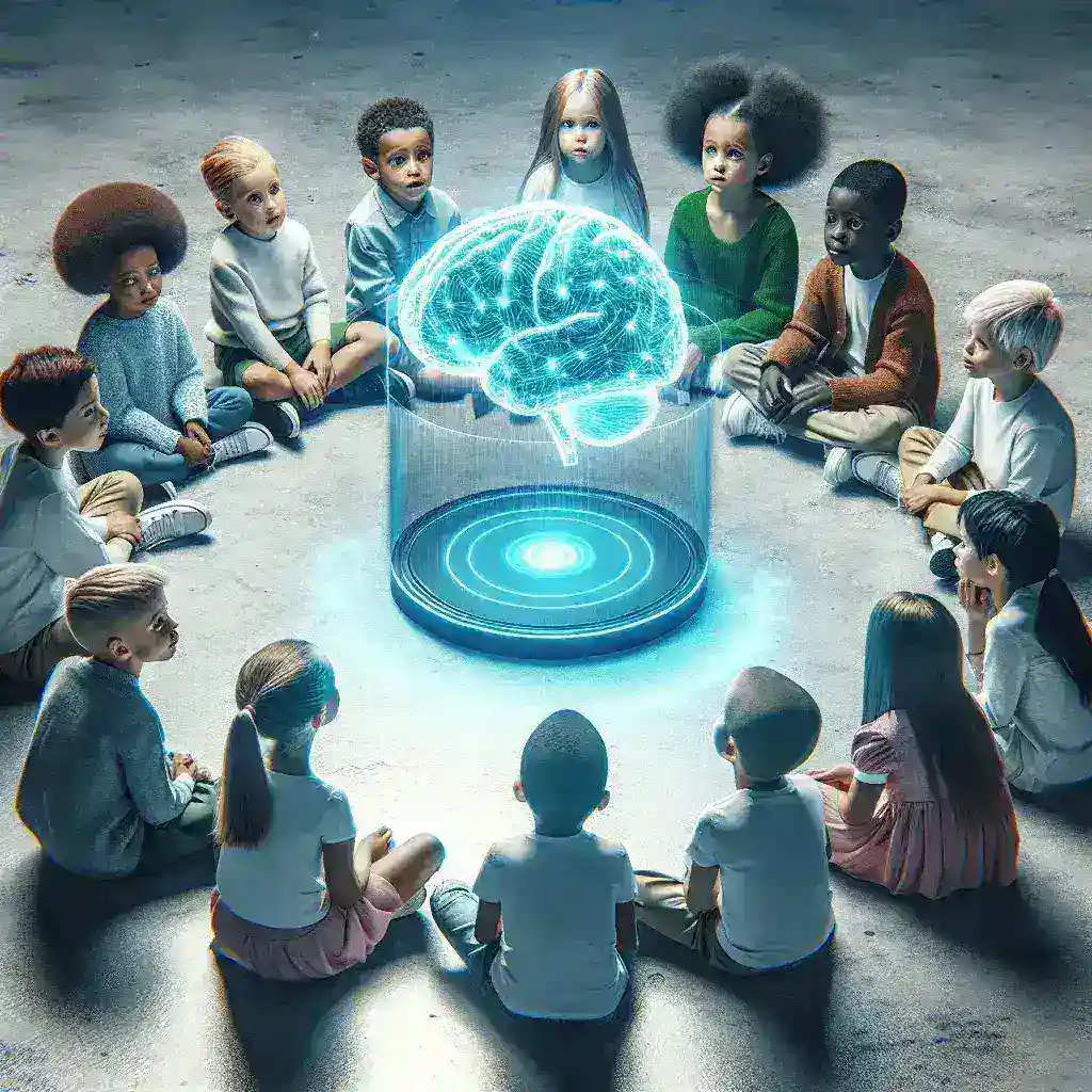 "Child interacting with AI technology, highlighting the need for improved safeguards and protections for young users in the digital age."