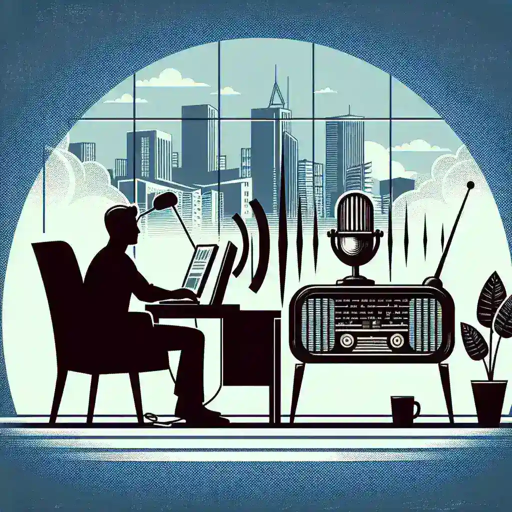 "Google News logo alongside a Public Radio microphone, symbolizing the integration of Google News with public radio for live local streaming services."